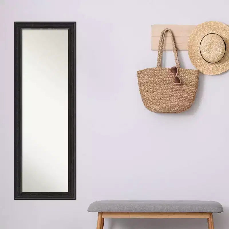 Miroir de porte étroit 45,7 cm x 132 cm, corps entier, noir aspect épave, non biseauté