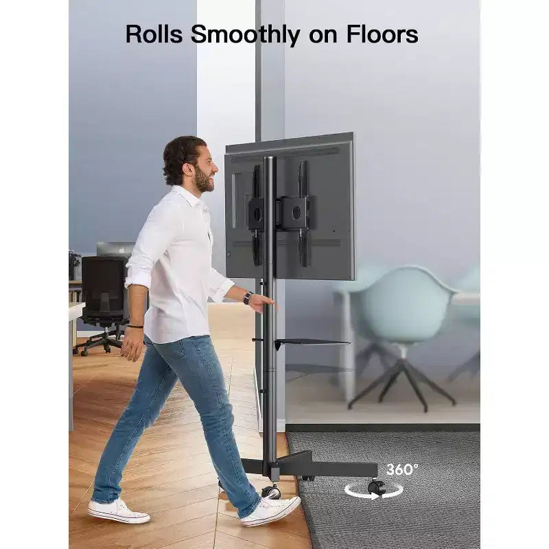 Meuble TV mobile avec roulettes pour téléviseurs LCD/LED/OLED 23-60 pouces, étagère réglable en hauteur, supporte jusqu'à 45 kg, VESA max 400x400 mm