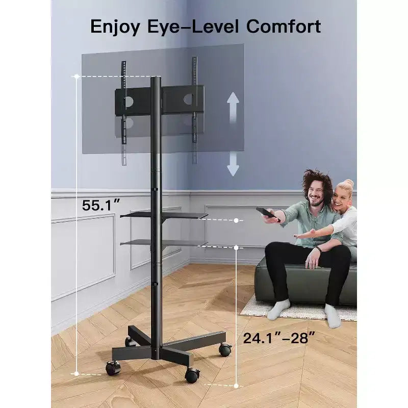 Meuble TV mobile avec roulettes pour téléviseurs LCD/LED/OLED 23-60 pouces, étagère réglable en hauteur, supporte jusqu'à 45 kg, VESA max 400x400 mm