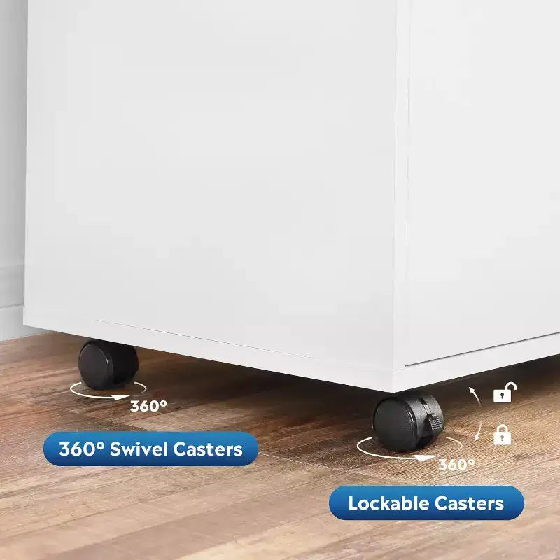 Meuble Classeur Bois à 3 Tiroirs avec Serrure, Armoire de Classement Latérale Mobile