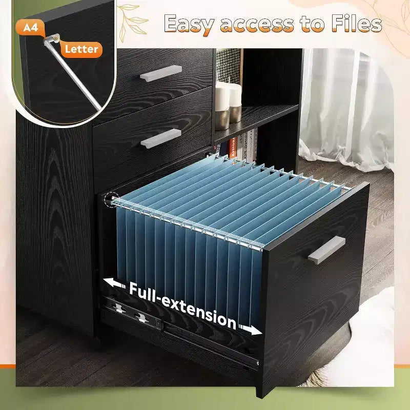 Meuble Classeur Bois à 3 Tiroirs avec Serrure, Armoire de Classement Latérale Mobile