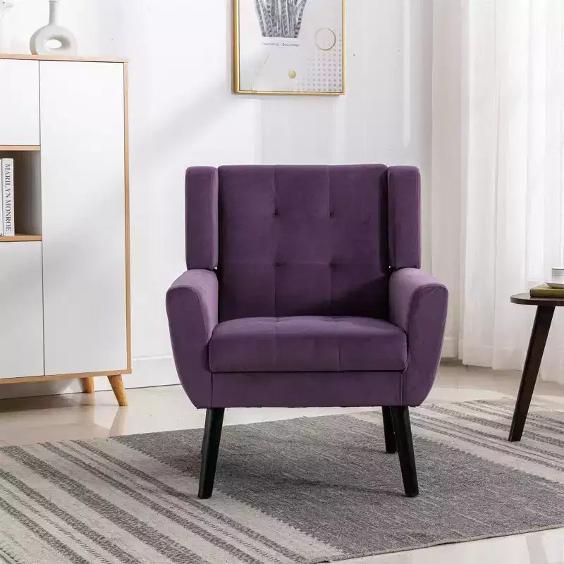 Fauteuil d'appoint moderne capitonné pour salon, fauteuil rembourré doux avec pieds en bois noir, ergonomique pour chambre à coucher