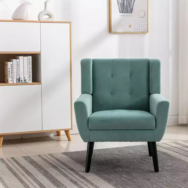 Fauteuil d'appoint moderne capitonné pour salon, fauteuil rembourré doux avec pieds en bois noir, ergonomique pour chambre à coucher