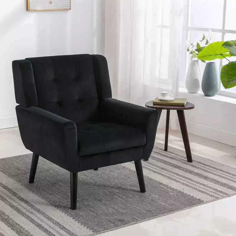 Fauteuil d'appoint moderne capitonné pour salon, fauteuil rembourré doux avec pieds en bois noir, ergonomique pour chambre à coucher