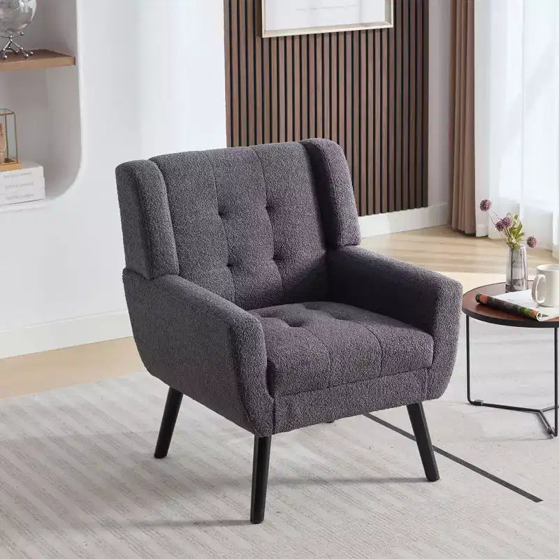 Fauteuil d'appoint moderne capitonné pour salon, fauteuil rembourré doux avec pieds en bois noir, ergonomique pour chambre à coucher