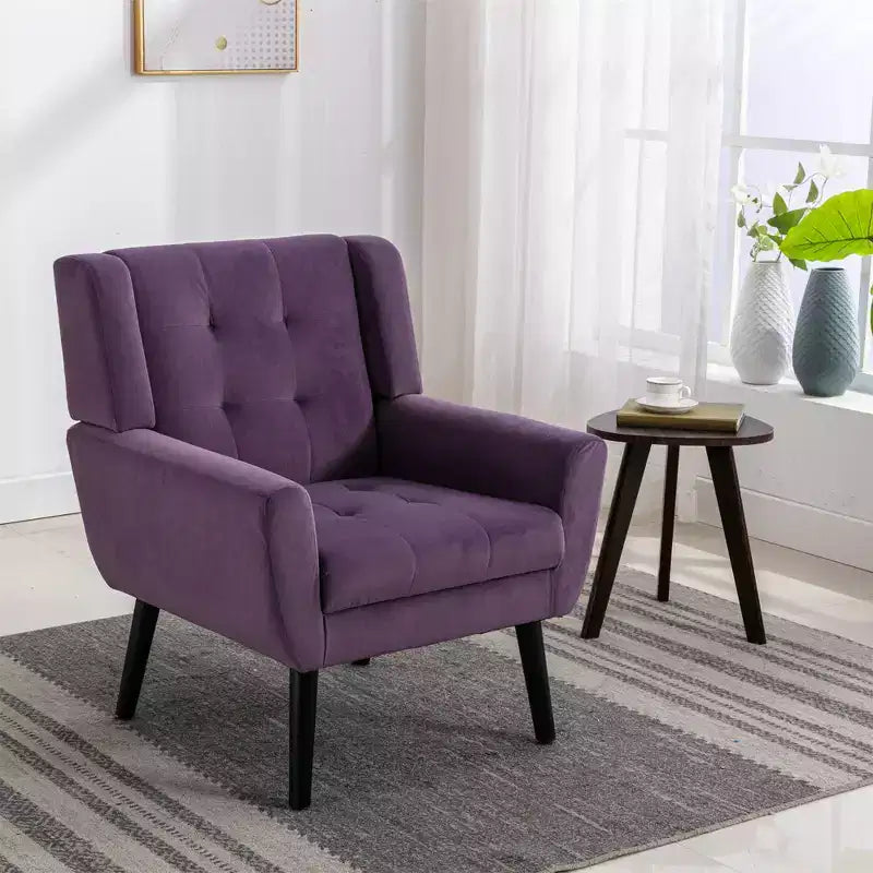 Fauteuil d'appoint moderne capitonné pour salon, fauteuil rembourré doux avec pieds en bois noir, ergonomique pour chambre à coucher