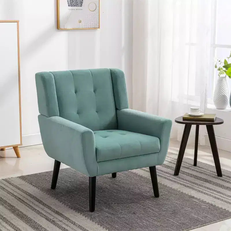 Fauteuil d'appoint moderne capitonné pour salon, fauteuil rembourré doux avec pieds en bois noir, ergonomique pour chambre à coucher