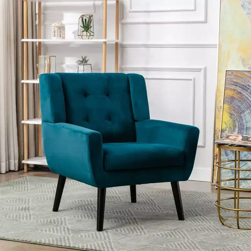 Fauteuil d'appoint moderne capitonné pour salon, fauteuil rembourré doux avec pieds en bois noir, ergonomique pour chambre à coucher