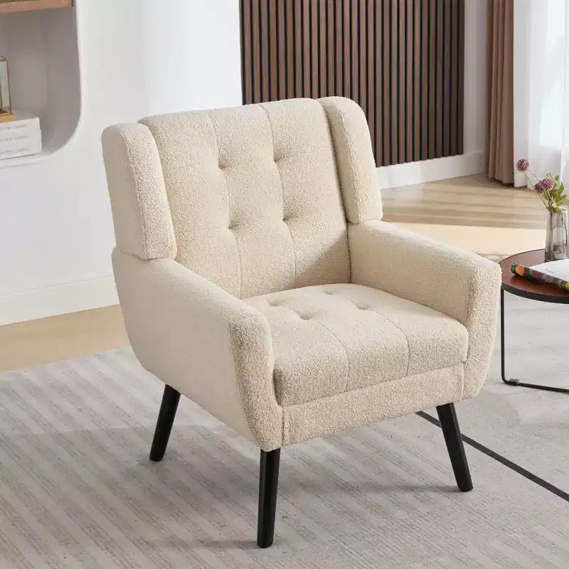 Fauteuil d'appoint moderne capitonné pour salon, fauteuil rembourré doux avec pieds en bois noir, ergonomique pour chambre à coucher