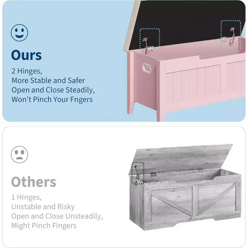 Banc de rangement de 100 cm avec siège rembourré, coffre de rangement en bois avec 2 charnières de sécurité pour entrée, salon, chambre à coucher, montage facile