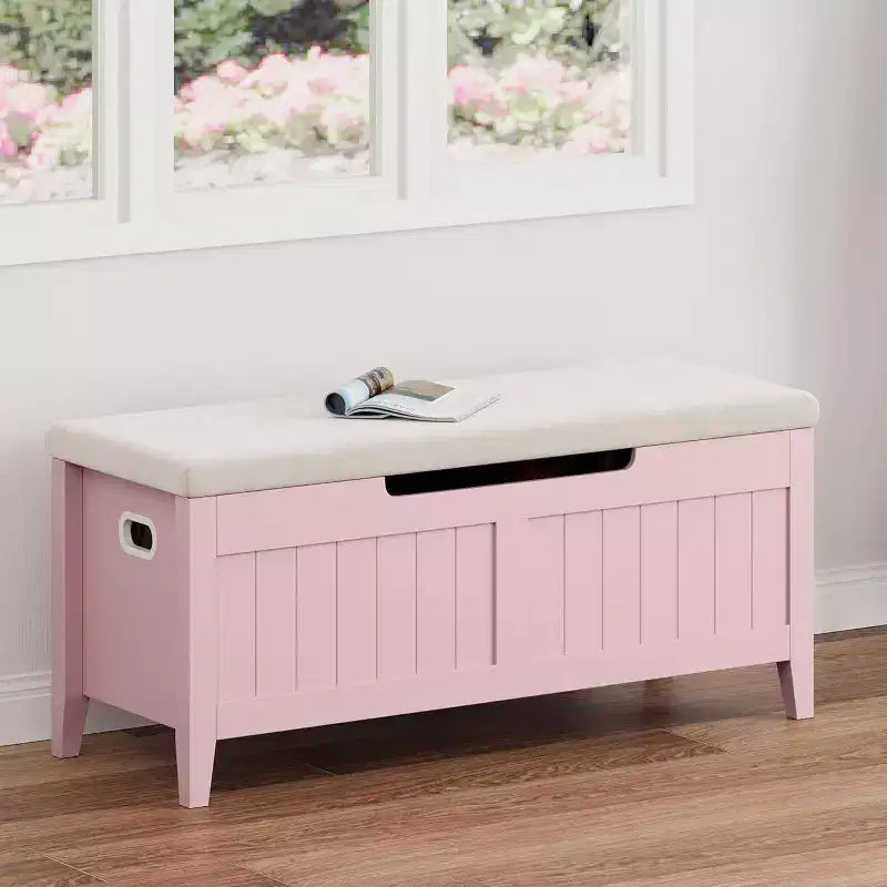 Banc de rangement de 100 cm avec siège rembourré, coffre de rangement en bois avec 2 charnières de sécurité pour entrée, salon, chambre à coucher, montage facile