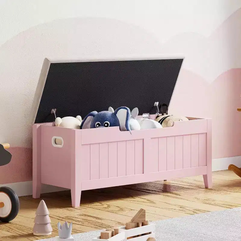 Banc de rangement de 100 cm avec siège rembourré, coffre de rangement en bois avec 2 charnières de sécurité pour entrée, salon, chambre à coucher, montage facile