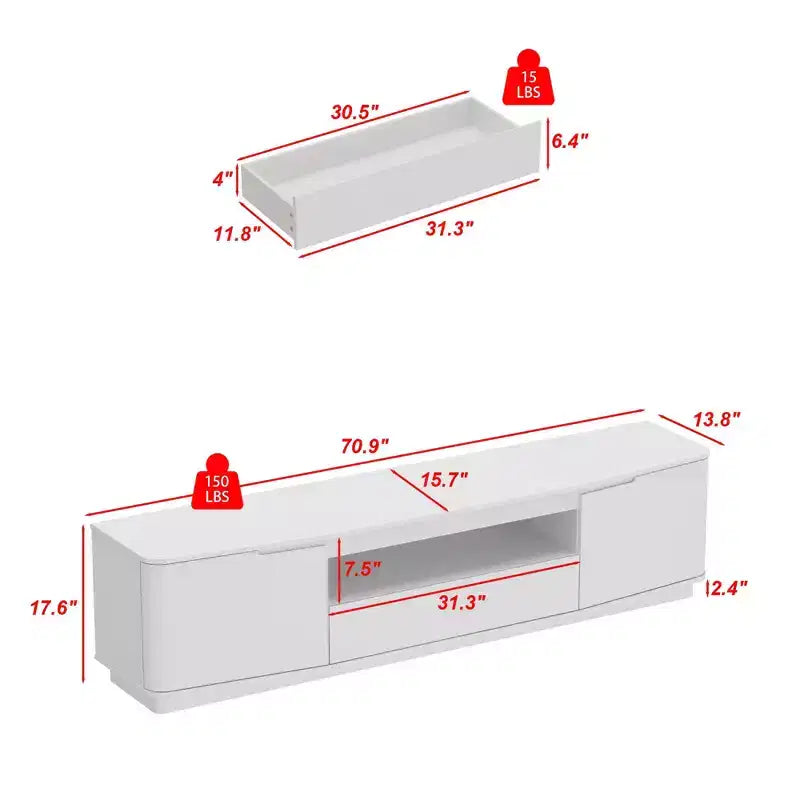Meuble TV Blanc Brillant à Angles Arrondis - Meuble Console Multimédia Moderne pour Salon