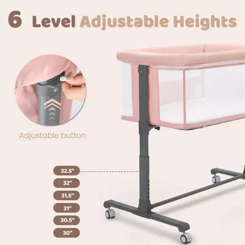 Moïse bébé sur roulettes, Lit de chevet portable pour nouveau-né, Berceau pour nourrisson entièrement en maille avec matelas souple amovible