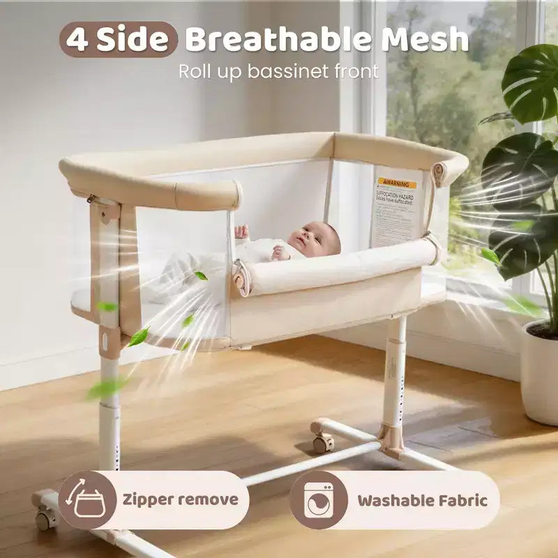 Moïse bébé sur roulettes, Lit de chevet portable pour nouveau-né, Berceau pour nourrisson entièrement en maille avec matelas souple amovible
