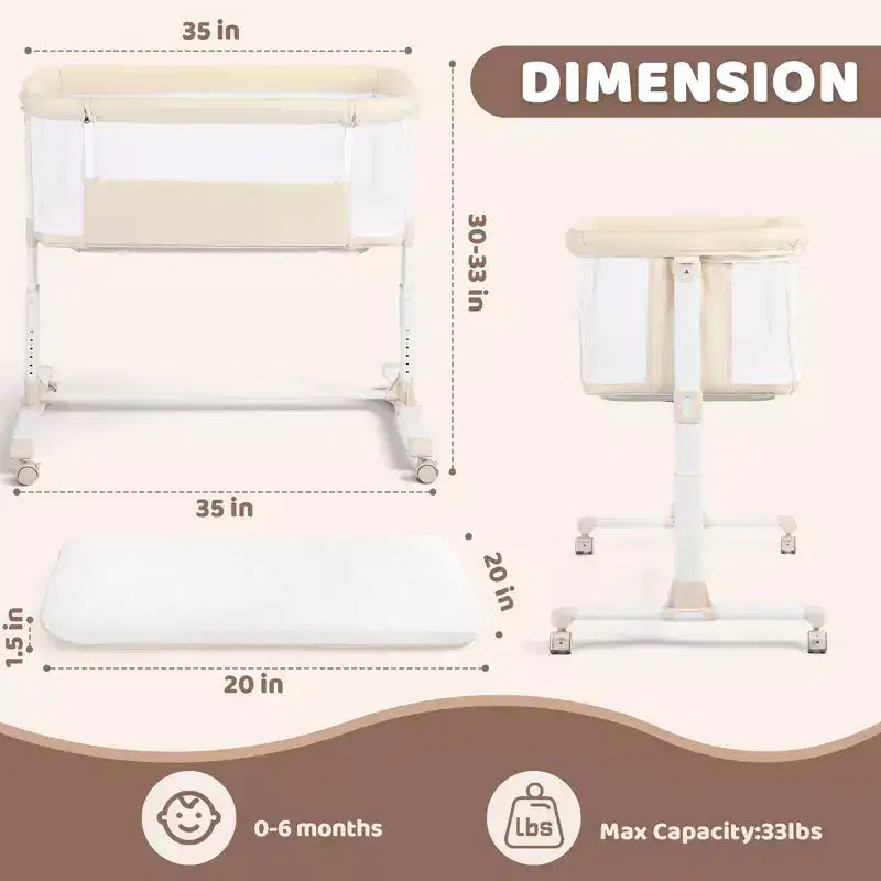 Moïse bébé sur roulettes, Lit de chevet portable pour nouveau-né, Berceau pour nourrisson entièrement en maille avec matelas souple amovible