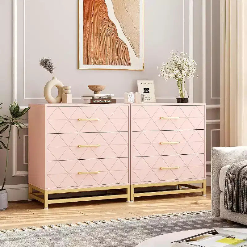 Commode de chambre à 3 tiroirs, commode moderne, avec tiroirs larges et poignées métalliques, commode en bois