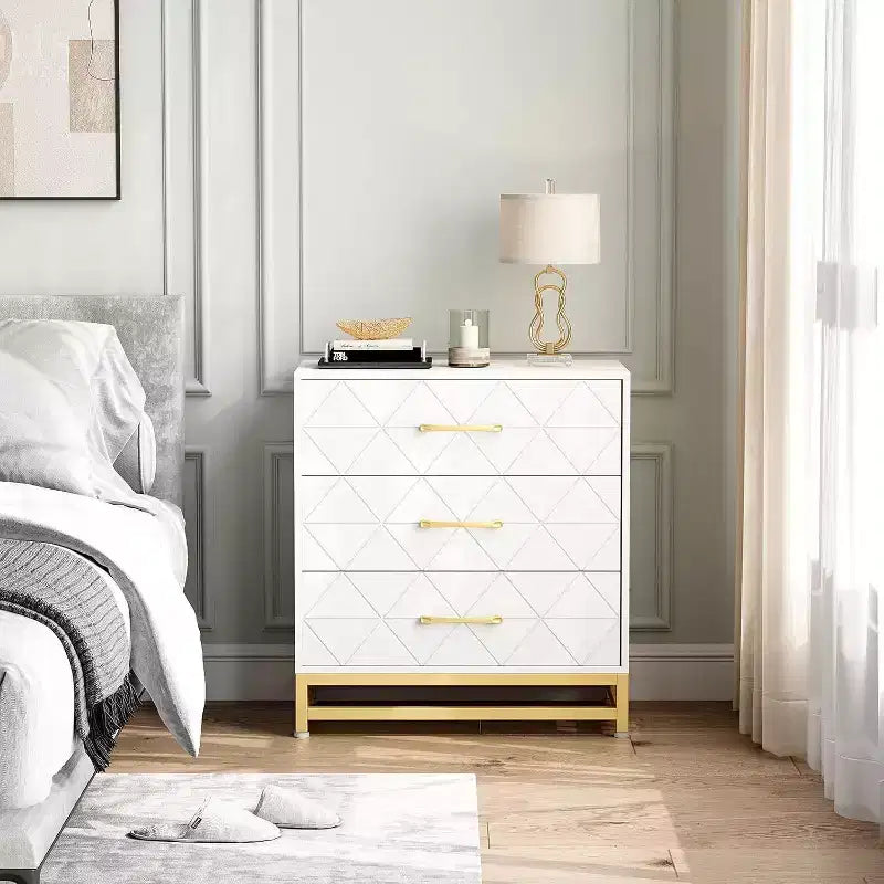 Commode de chambre à 3 tiroirs, commode moderne, avec tiroirs larges et poignées métalliques, commode en bois