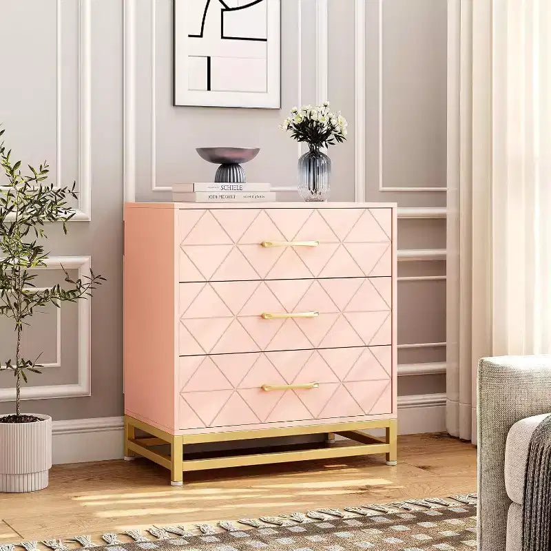 Commode de chambre à 3 tiroirs, commode moderne, avec tiroirs larges et poignées métalliques, commode en bois