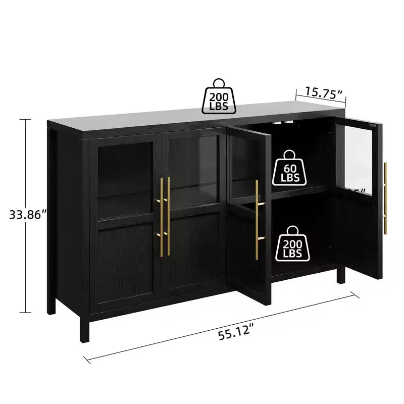 55.12 Grand Buffet avec Rangement, Buffet avec Portes Vitrées