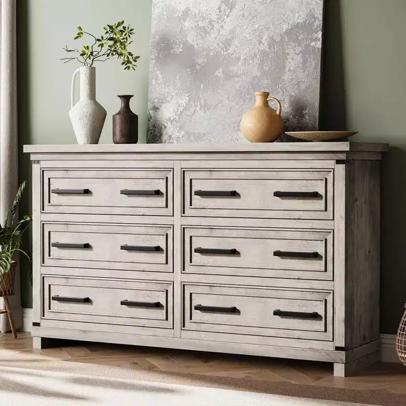 Commode Vintage 55, Organisateurs de Commode avec 6 Tiroirs et Poignées pour Salon, Chambre, Couloir, Texture Naturelle Design