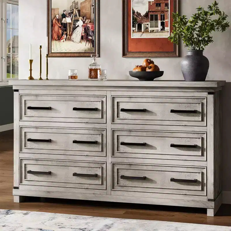Commode Vintage 55, Organisateurs de Commode avec 6 Tiroirs et Poignées pour Salon, Chambre, Couloir, Texture Naturelle Design