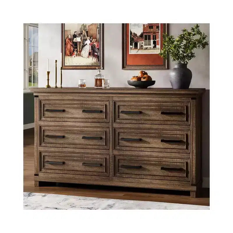 Commode Vintage 55, Organisateurs de Commode avec 6 Tiroirs et Poignées pour Salon, Chambre, Couloir, Texture Naturelle Design