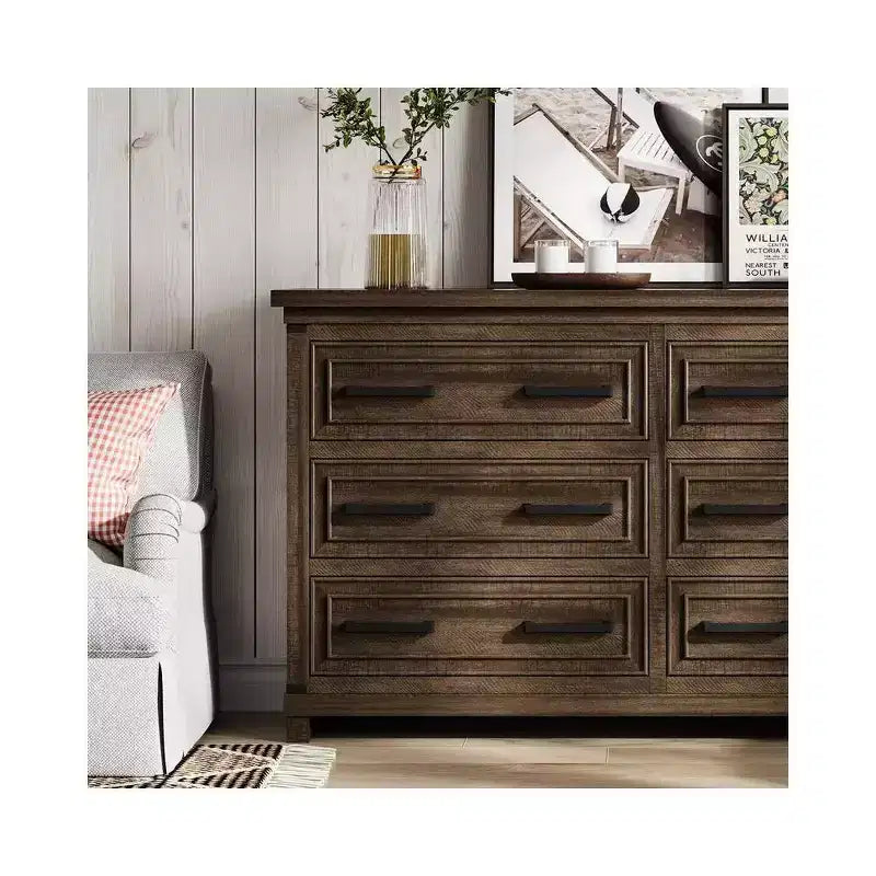 Commode Vintage 55, Organisateurs de Commode avec 6 Tiroirs et Poignées pour Salon, Chambre, Couloir, Texture Naturelle Design