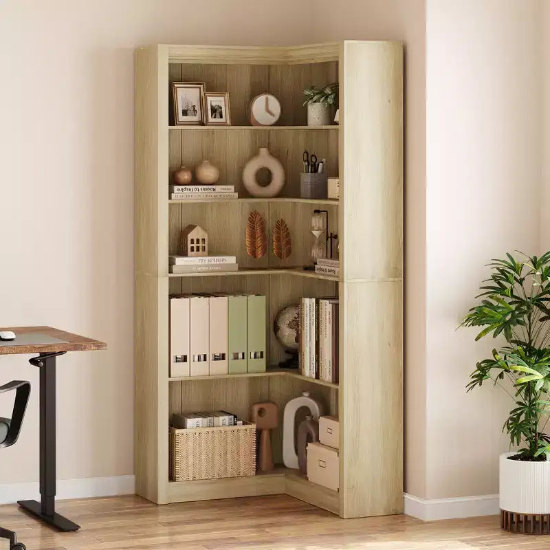 71,8'' Bibliothèque d'Angle, Bibliothèque de Ferme, Étagère à Livres en Forme de L, Étagère de Présentation à 5 Niveaux, Bibliothèques Robustes avec Rangement pour Bureau et Salon