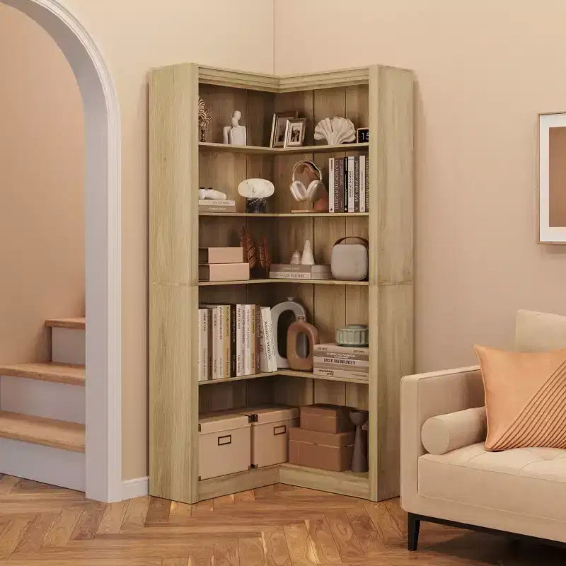 71,8'' Bibliothèque d'Angle, Bibliothèque de Ferme, Étagère à Livres en Forme de L, Étagère de Présentation à 5 Niveaux, Bibliothèques Robustes avec Rangement pour Bureau et Salon