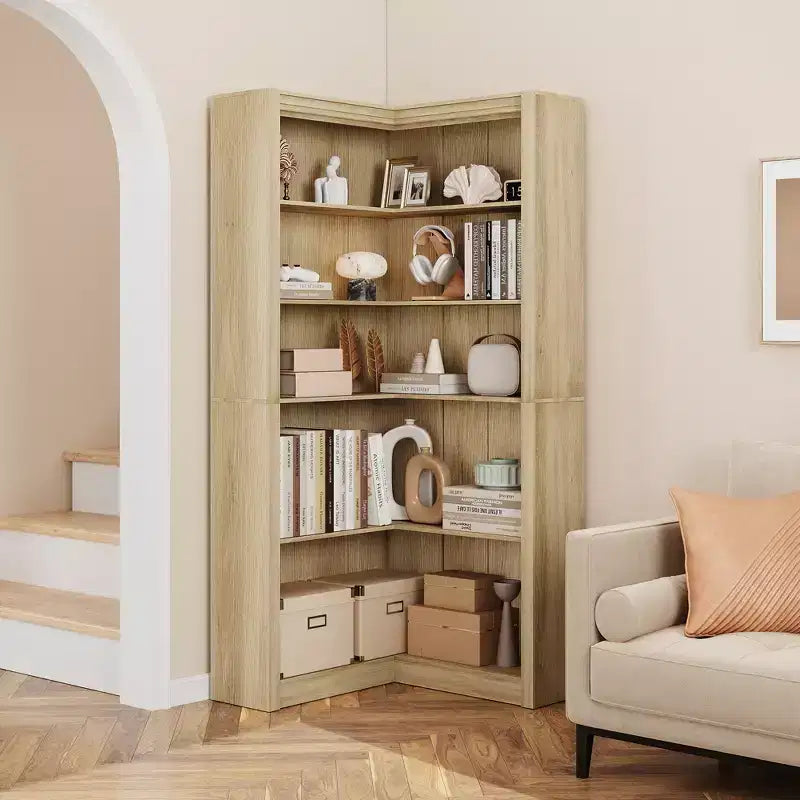 71,8'' Bibliothèque d'Angle, Bibliothèque de Ferme, Étagère à Livres en Forme de L, Étagère de Présentation à 5 Niveaux, Bibliothèques Robustes avec Rangement pour Bureau et Salon