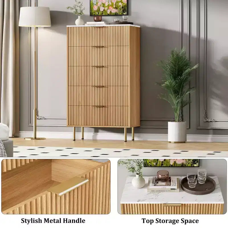 Commode de chambre, commode à 5 tiroirs avec tiroirs larges, commode en bois, commode de rangement moderne pour salon, placard, couloir, entrée