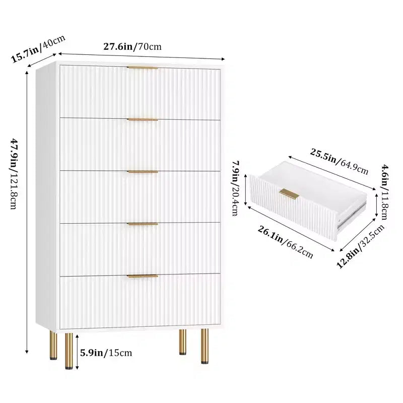 Commode de chambre, commode à 5 tiroirs avec tiroirs larges, commode en bois, commode de rangement moderne pour salon, placard, couloir, entrée