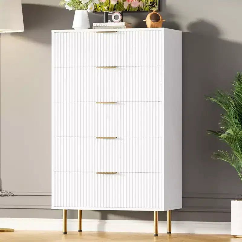 Commode de chambre, commode à 5 tiroirs avec tiroirs larges, commode en bois, commode de rangement moderne pour salon, placard, couloir, entrée