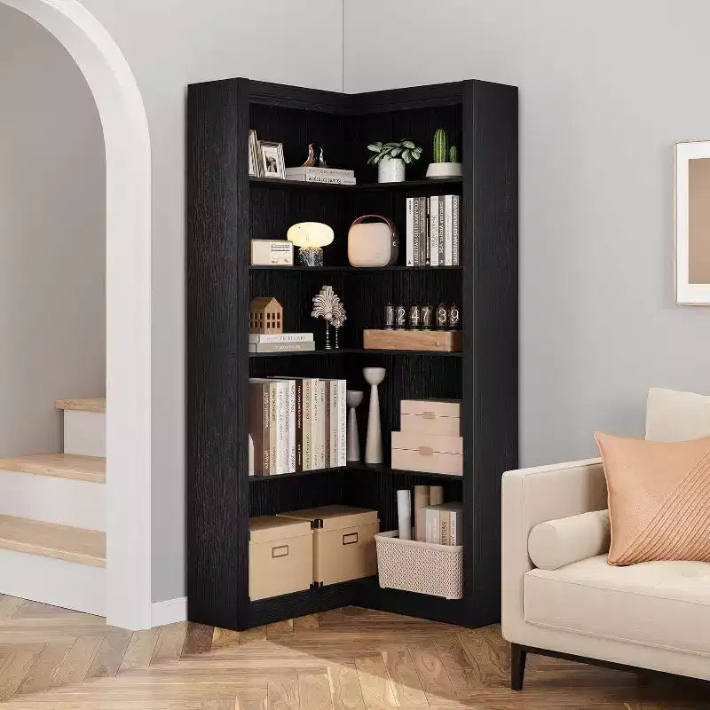 Étagère d'angle, Bibliothèque d'angle de ferme 182,4 cm, Bibliothèque en forme de L grande, Étagère de présentation à 5 niveaux Bibliothèques robustes pour la maison