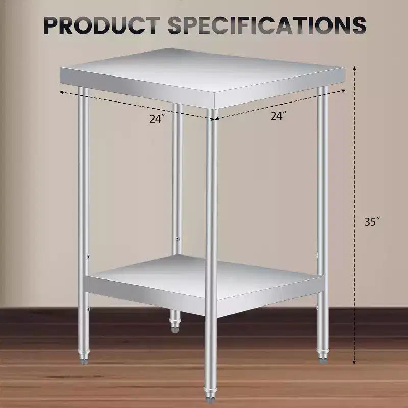 Table de travail en acier inoxydable (avec roues verrouillables), table de préparation utilitaire en métal à 2 niveaux avec étagère inférieure réglable pour cuisine de restaurant