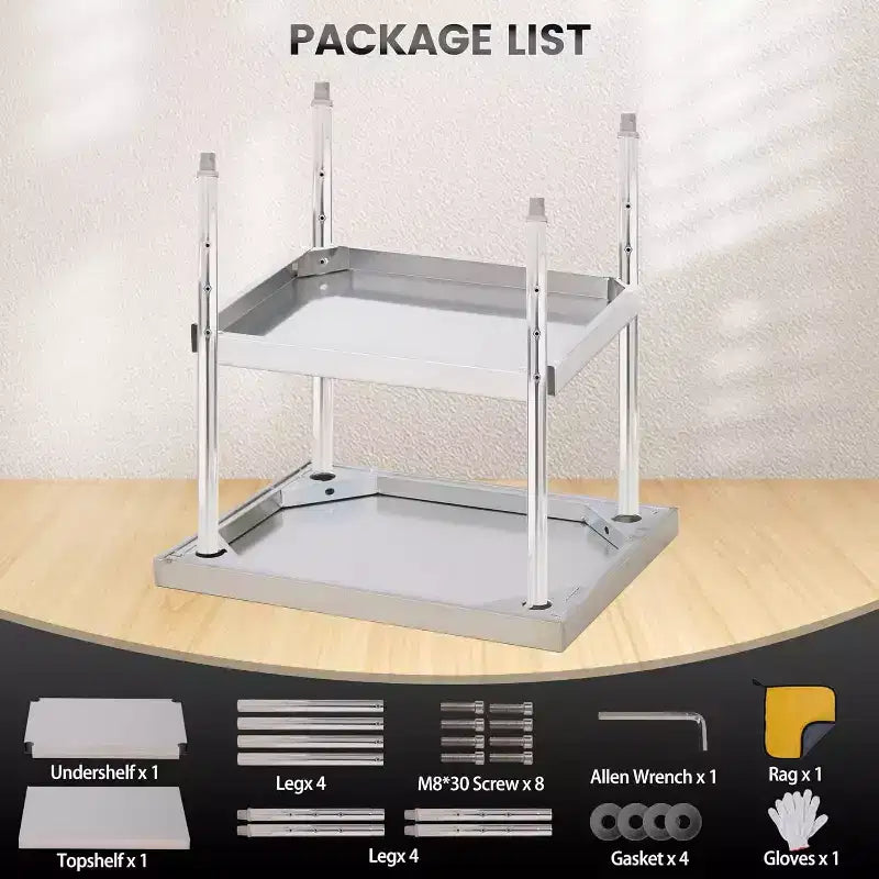 Table de travail en acier inoxydable (avec roues verrouillables), table de préparation utilitaire en métal à 2 niveaux avec étagère inférieure réglable pour cuisine de restaurant