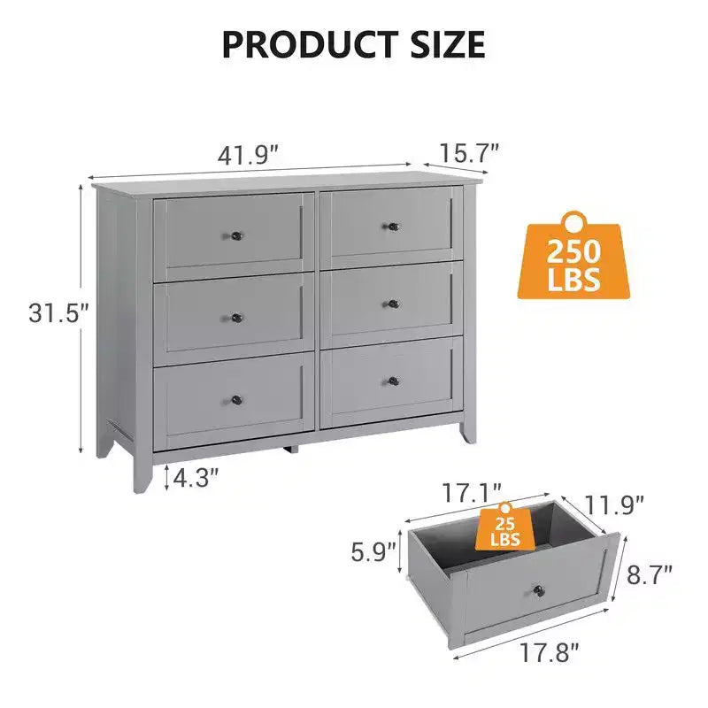 Commode de chambre, commode à 6 tiroirs pour TV de 48 pouces, meuble TV moderne en bois pour salon, rangement de placard, entrée, couloir