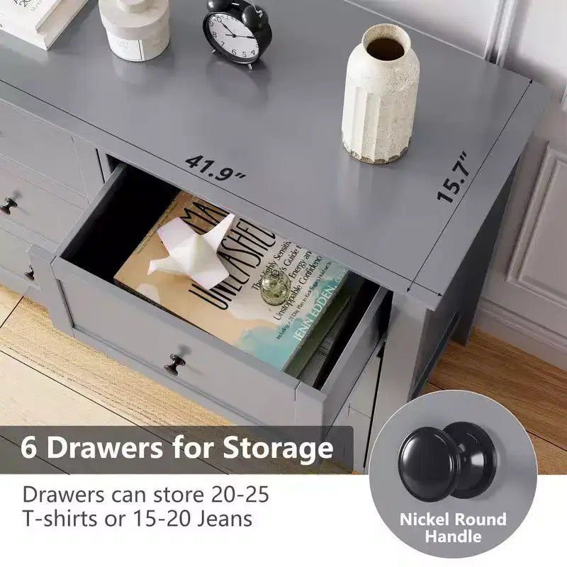 Commode de chambre, commode à 6 tiroirs pour TV de 48 pouces, meuble TV moderne en bois pour salon, rangement de placard, entrée, couloir