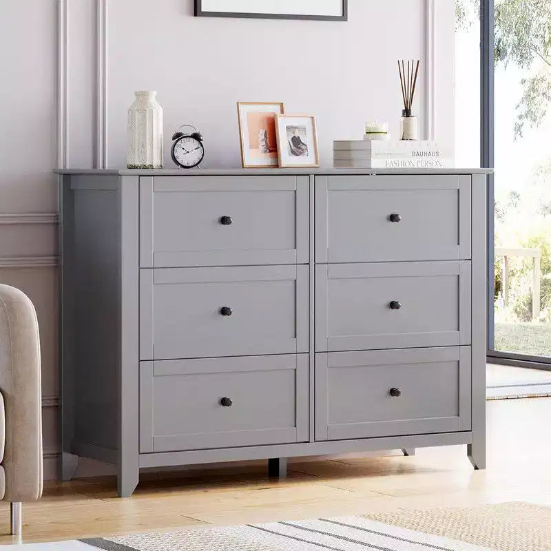 Commode de chambre, commode à 6 tiroirs pour TV de 48 pouces, meuble TV moderne en bois pour salon, rangement de placard, entrée, couloir