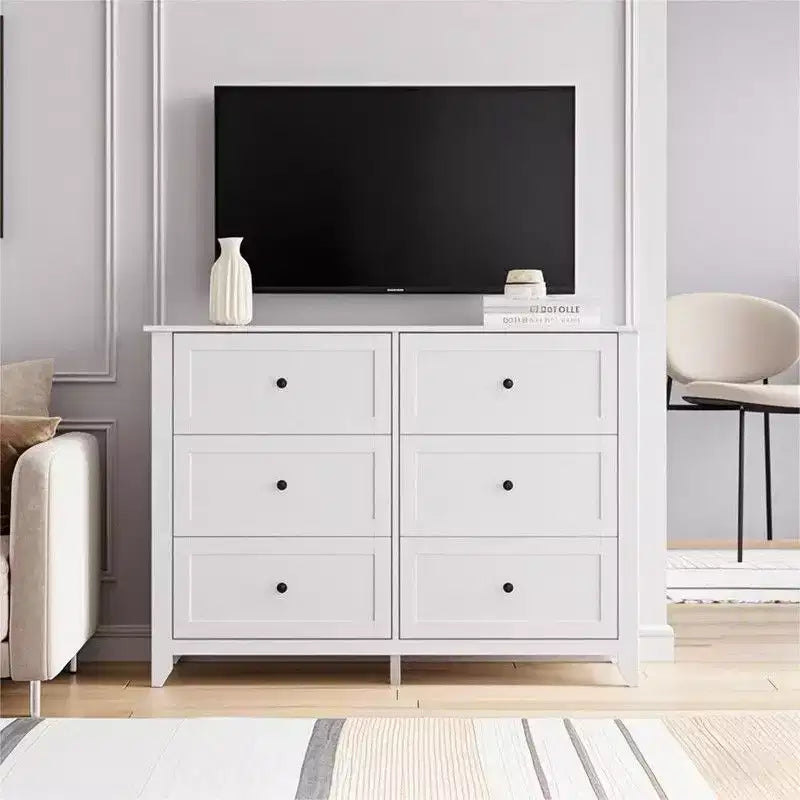 Commode de chambre, commode à 6 tiroirs pour TV de 48 pouces, meuble TV moderne en bois pour salon, rangement de placard, entrée, couloir