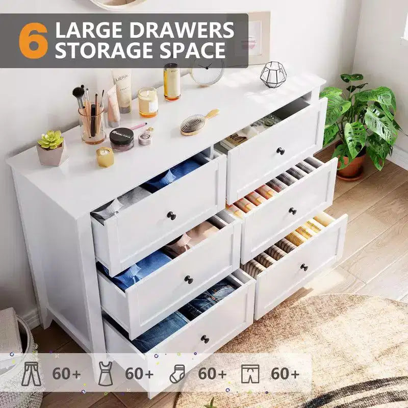 Commode de chambre, commode à 6 tiroirs pour TV de 48 pouces, meuble TV moderne en bois pour salon, rangement de placard, entrée, couloir