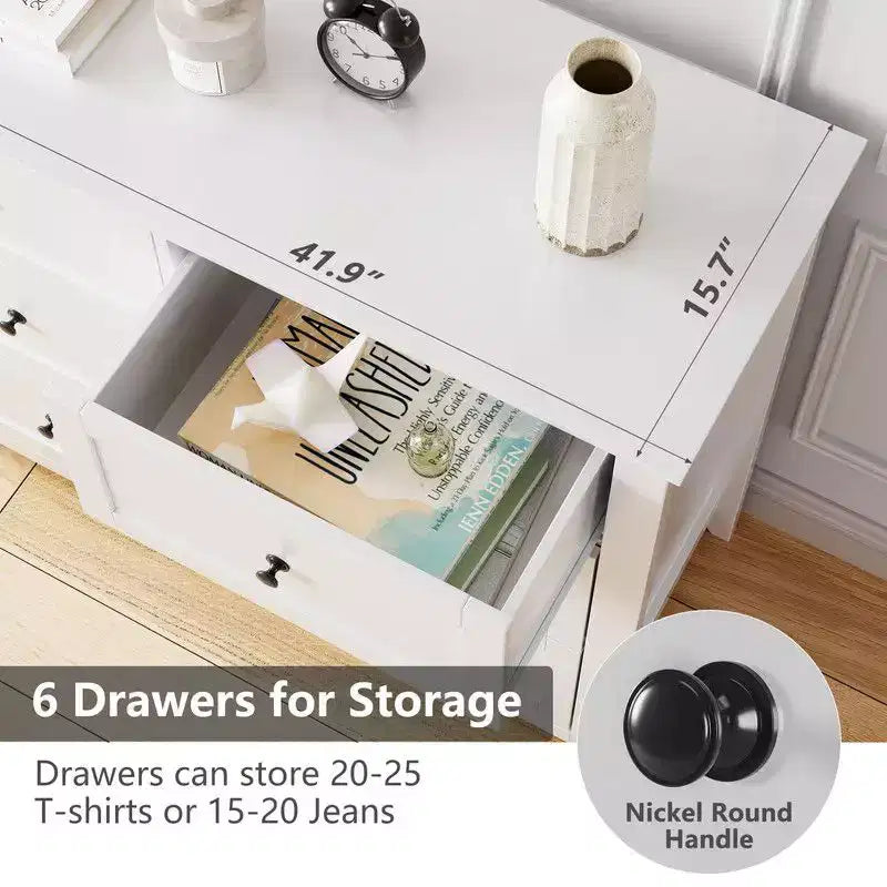 Commode de chambre, commode à 6 tiroirs pour TV de 48 pouces, meuble TV moderne en bois pour salon, rangement de placard, entrée, couloir