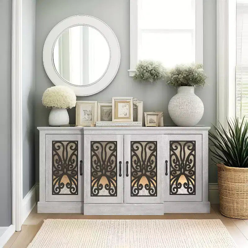 Buffet accent 4 portes larges – Chêne gris poussiéreux