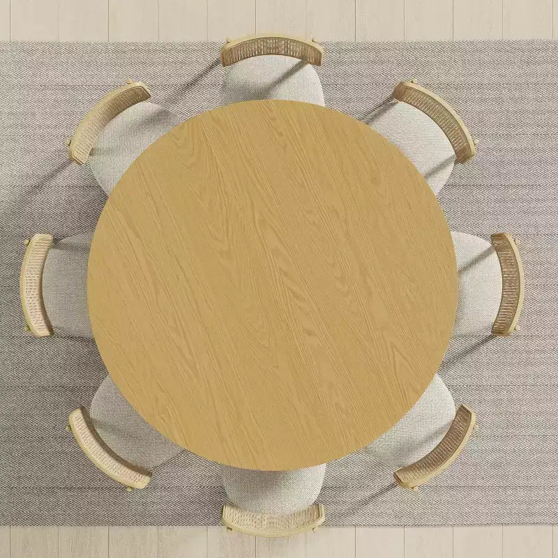 Table de salle à manger ronde en bois massif de 60" - Table de cuisine pour 6-8 personnes avec plateau et pieds cylindriques concaves pour salon/salle à manger/bureau - Naturel