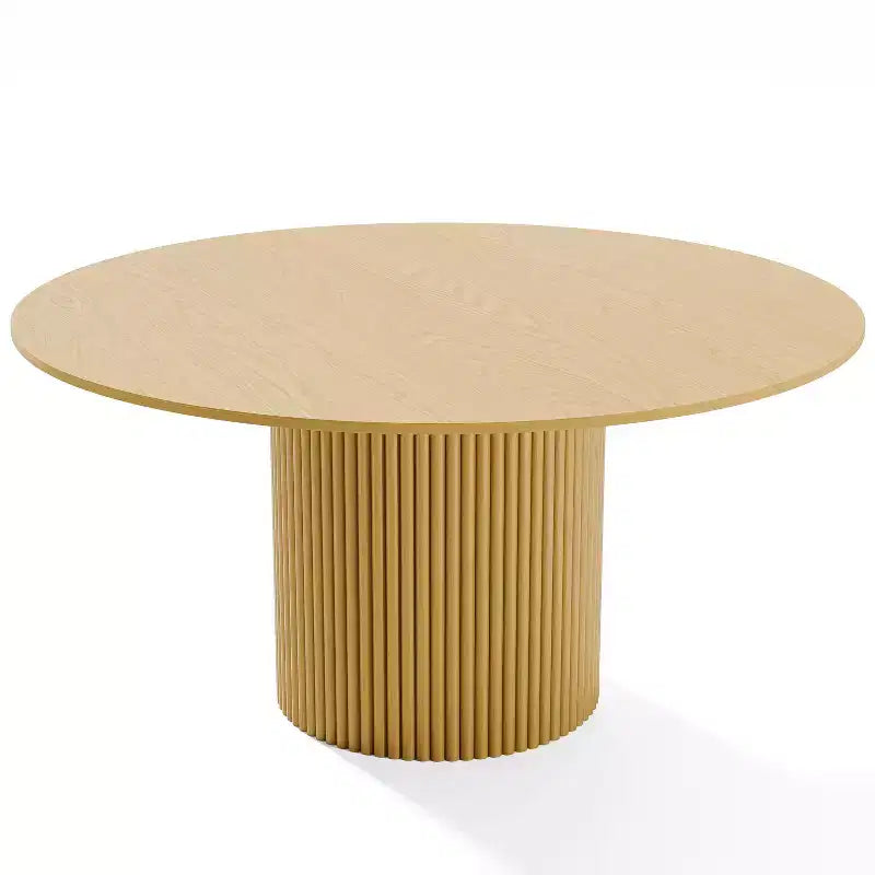 Table de salle à manger ronde en bois massif de 60" - Table de cuisine pour 6-8 personnes avec plateau et pieds cylindriques concaves pour salon/salle à manger/bureau - Naturel