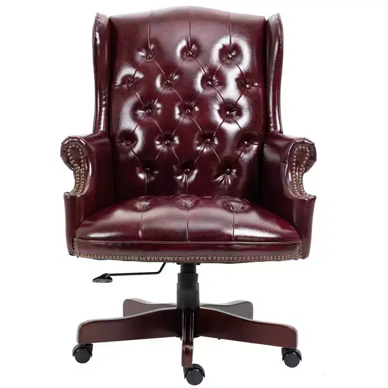 Fauteuil de bureau de direction avec base couleur bois, chaise confortable avec dossier et accoudoirs rembourrés, chaise croisée pour bureau, étude