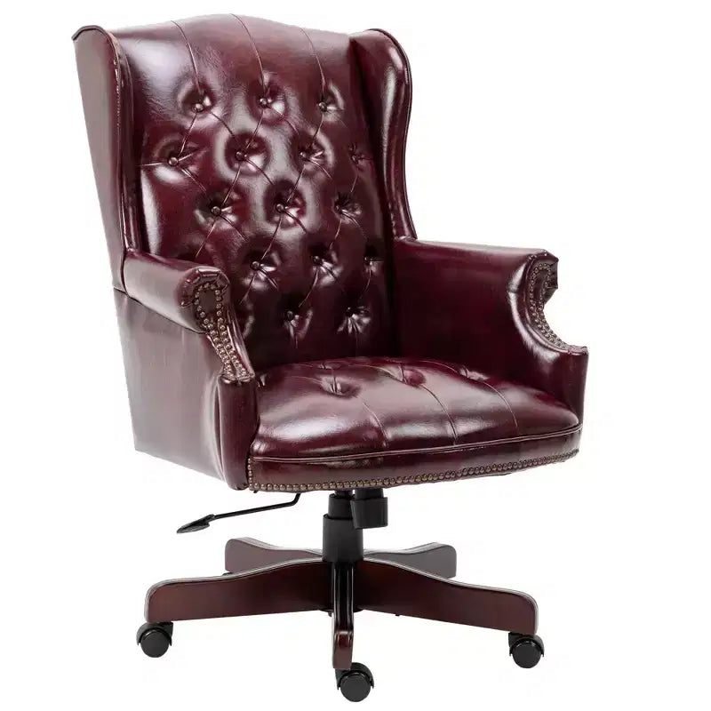 Fauteuil de bureau de direction avec base couleur bois, chaise confortable avec dossier et accoudoirs rembourrés, chaise croisée pour bureau, étude