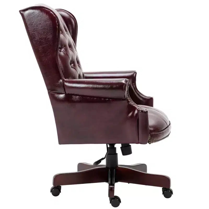 Fauteuil de bureau de direction avec base couleur bois, chaise confortable avec dossier et accoudoirs rembourrés, chaise croisée pour bureau, étude