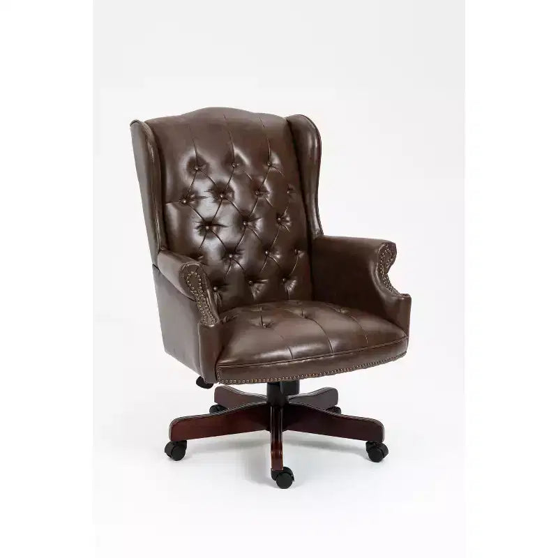 Fauteuil de bureau de direction avec base couleur bois, chaise confortable avec dossier et accoudoirs rembourrés, chaise croisée pour bureau, étude